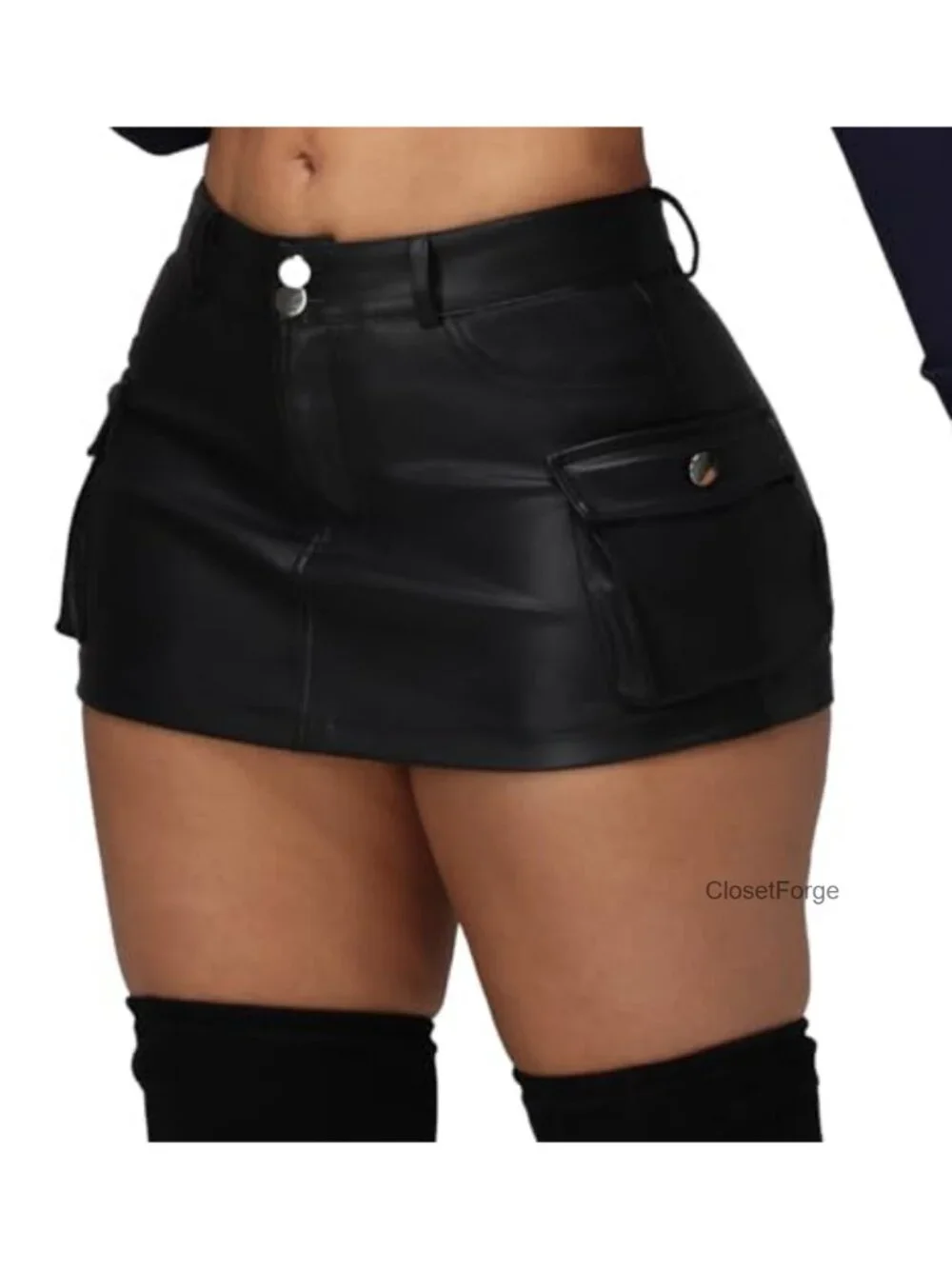 High Waist Faux Leather Skort with Pockets Y2K Bodycon Shorts